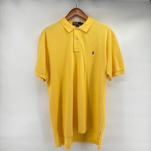 Polo Ralph Lauren Mens XL Yellow Short Sleeve Cotton Pique Polo Shirt Blue Pony